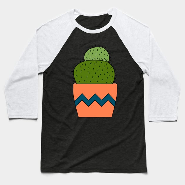 Cute Cactus Design #197: Round Cactus In Pot Baseball T-Shirt by DreamCactus